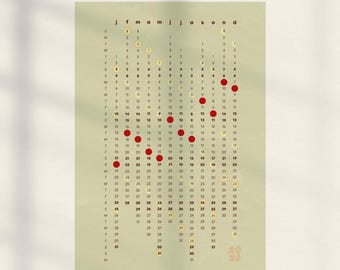 2026 Lunar A1 Wall Calendar Poster | Year at a Glance Moon Phase Planner | Earthy Minimal Home Office Decor
