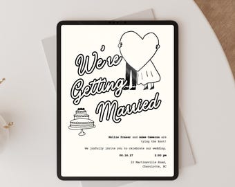 Modern Illustrated Wedding Invite | Digital Wedding Invitation Template Canva Editable | Save the Date Template | Wedding Evite