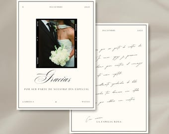 Tarjeta de Agradecimiento para Boda en Español 5x7 | Editable en Canva | Gracias por Celebrar con Nosotros | Plantilla Imprimible Digital
