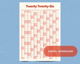 2026 A1 Wall Calendar Printable | Yearly Wall Planner | Large Minimal Modern Calendar | Digital Download | Classic Red
