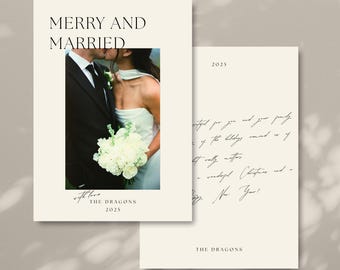 Merry and Married Film Photo Christmas Card | Editable Canva Template | Classy Elegant Wedding | Family Christmas Printable Digital Download