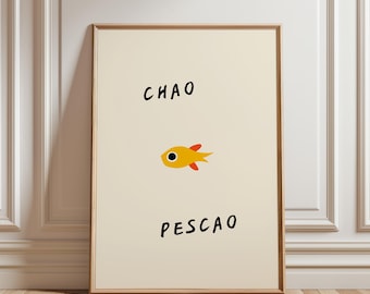 Chao Pescao Wall Art Print | Playful Spanish Quote Poster | Minimal Fish Illustration | Entryway Decor | Kids Room Art | Nursery Print