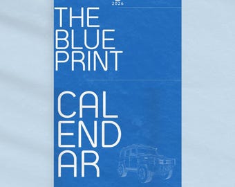 2026 Car Blueprint Wall Calendar | 12 Month Wire-Bound Automotive Calendar | Modern Car Silhouette Planner | Gift for Car Lover | Man Cave