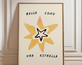 Bella Como Una Estrella Wall Art Print | Spanish Quote Poster | Feminine Bedroom Decor | Neutral Nursery Art | Gift for Her