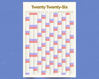 2026 A1 Wall Calendar Poster | Bold Multicolor Modern Calendar | Year at a Glance Wall Planner | Large Colorful Calendar | Printed Wall Art