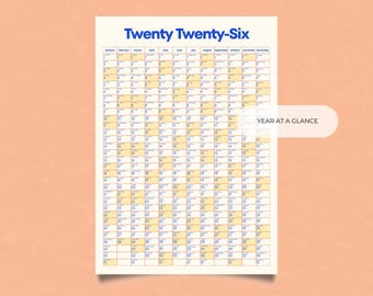 2026 A1 Wall Calendar Printable | Yearly Wall Planner | Large Minimal Modern Calendar | Digital Download | Blue and Yellow
