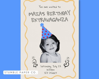 Modern Doodle Birthday Invitation | Editable Canva Template | Custom Photo Party Invite | Any Age | Printable 5x7