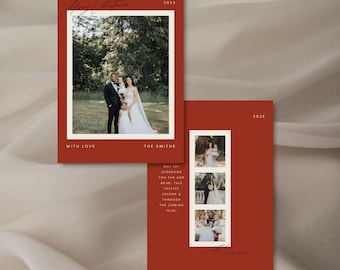 Photo Christmas Card | Burnt Orange Holiday Card | Editable Canva Template | Classy Modern Card | Editable Family Christmas Card Printable