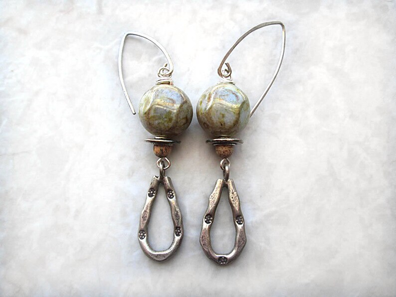 Karen Hill Tribe Earrings, Green Earrings, Dangle Beaded Earrings, Beadwork, Jewelry Handmade, Silver Earrings image 1