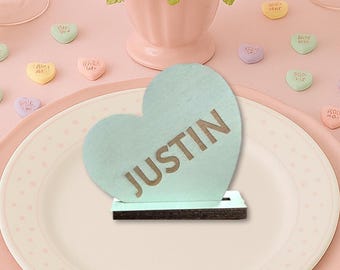 Personalized Wooden Conversation Heart Place Cards - Valentine's Day Table Decor