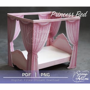 Printable Princess Bed Tutorial PDF & PNG | 3D Paper Craft DIY | Dollhouse Miniature Furniture | Digital File for Cutting and Assembly