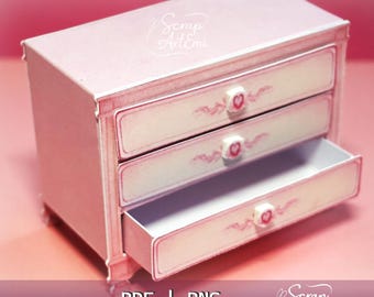 Cómoda de papel para casa de muñecas imprimible - Joyero - Archivos PDF y PNG para imprimir y Cricut