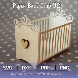 3D Baby Crib Template SVG PDF DXF | Baby Cradle for Exploding Box Card | Diy Crib Cut File for Cricut or Hand