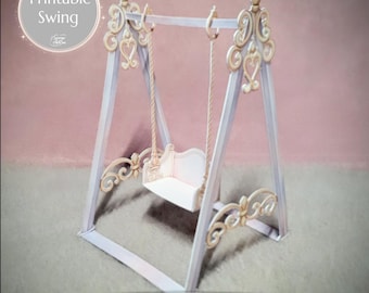 Plantilla de columpio para muñecas de papel / Archivo imprimible / Archivo PNG PDF probado por Cricut / Muebles para casa de muñecas / Bricolaje