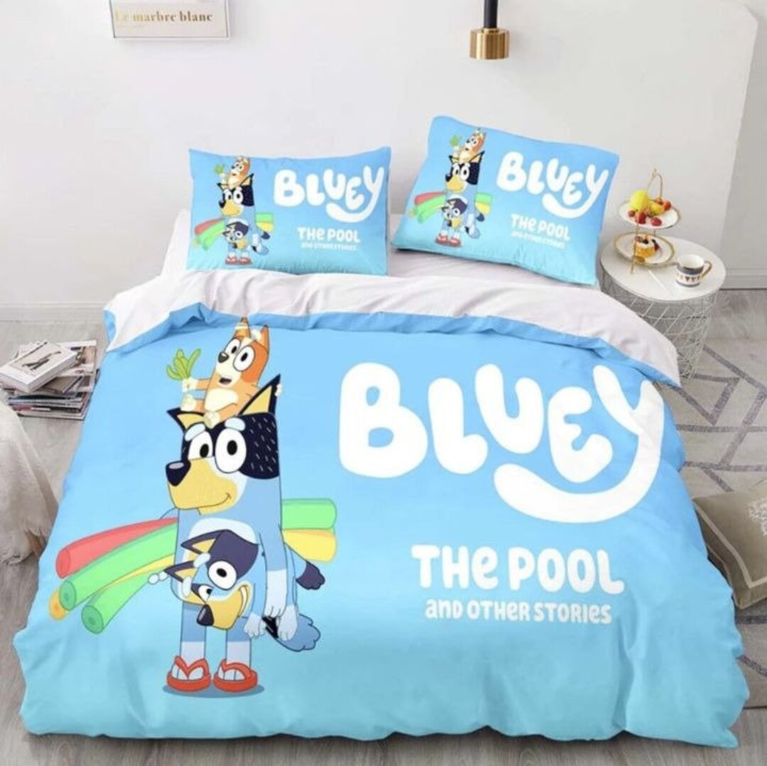 Bluey Blue Pattern Bedding Set Duvet Cover Funny Cartoon Etsy