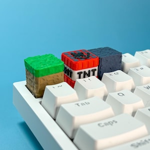 Touches Minecraft imprimées en 3D ; Bloc de terre, gravier, bloc de TNT pour claviers mécaniques