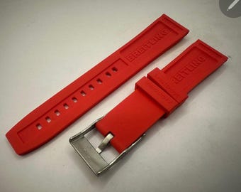 Premium Breitling Rubber Strap Red Watch Band Buckle 22mm, Custom Made