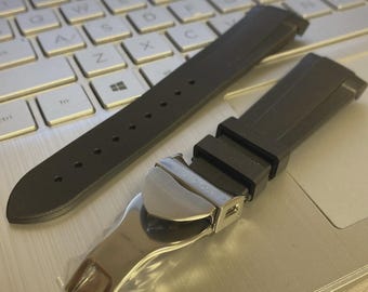 Tudor Strap 22mm black rubber watch strap band with deployment clasp
