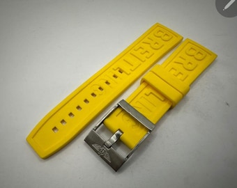 Premium Breitling Rubber Strap Yellow Watch Band Buckle 24mm, Custom Made