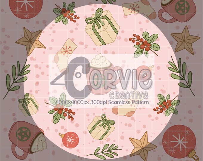 Witchmas Seamless Pattern & Witchmas Clipart Digital Handdrawn Art