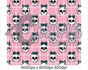 Kawaii Skulls Seamless Pattern Hand Drawn on Procreate