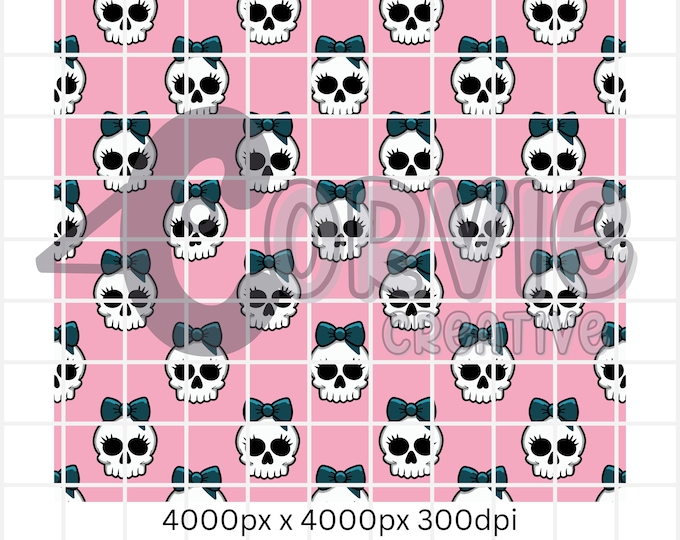 Kawaii Skulls Seamless Pattern Hand Drawn on Procreate