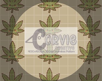 Weed Bit Whimsical Seamless Pattern and Clip Art Hand Drawn Art