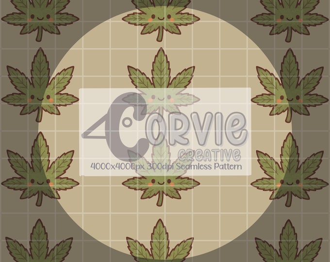 Weed Bit Whimsical Seamless Pattern and Clip Art Hand Drawn Art