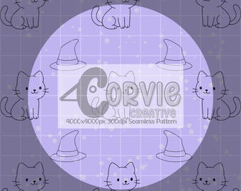 Witch Kitty Seamless Pattern