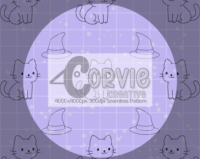 Witch Kitty Seamless Pattern