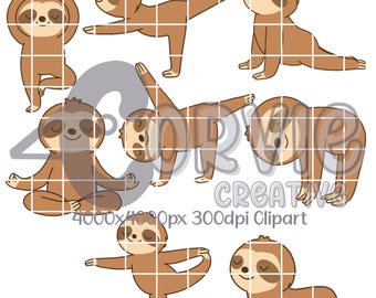 Yoga Sloth Seamless Pattern & Clipart: Hand-Drawn Design