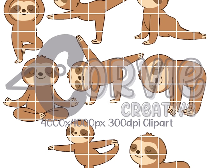 Yoga Sloth Seamless Pattern & Clipart: Hand-Drawn Design