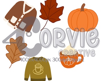 Autumn Fall Inspired Clipart Bundle Hand Drawn on Procreate
