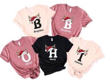 Custom Christmas Letter Shirt Gift Personalized Kids Name Tee