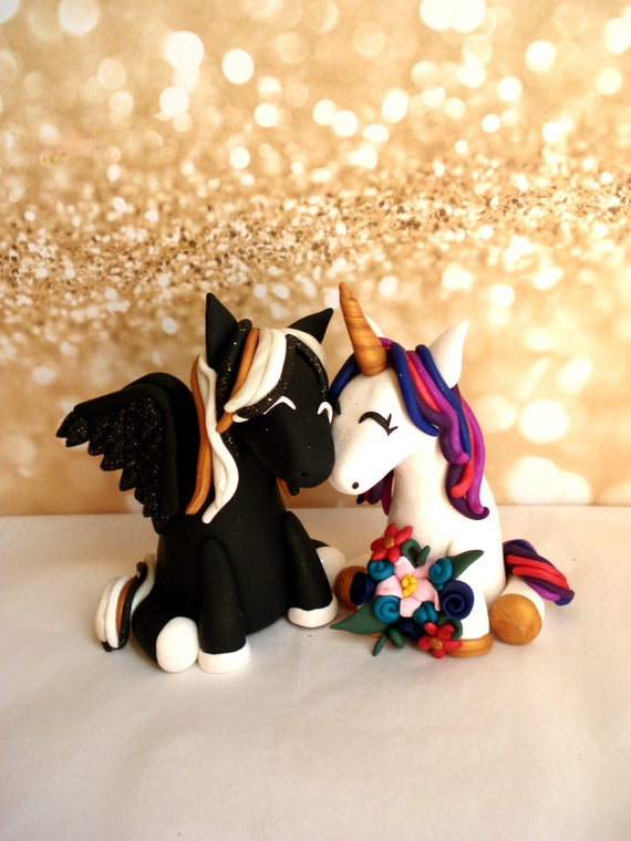 Unicorn Bride And Groom Wedding Cake Topper Fantasy Wedding Etsy