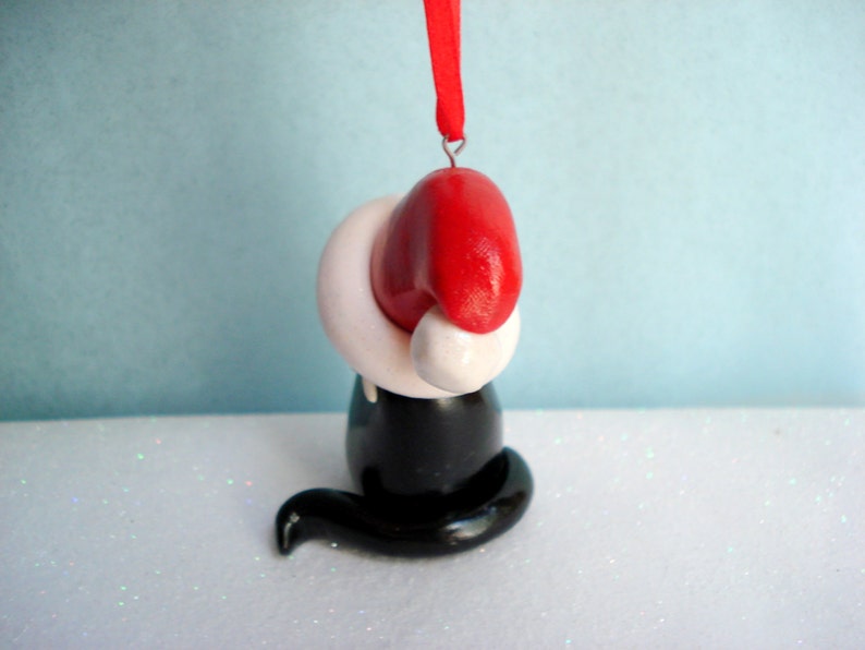 Black Cat Ornament Polymer Clay Black Fat Cat Christmas Ornament Kitty Christmas Ornaments Santa Ornament Pet Christmas Ornament
