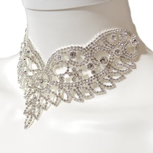 Braut Strass Choker Formale Halskette für Frauen Hochzeit Feder Kragen 1920er Jahre Stil Abschlussball Festzug verstellbaren klaren Kristall Funkeln Schmuck
