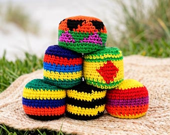 Crocheted Hacky Sack Footbag, Hand Knit Kick Balls, Juggling Kick Ball, Fidget Toy, Outdoor Play Toy For Kids, Summer Camp Party Favor