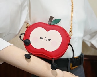Cute Apple Leather Shoulder Bag, Unique Mini Crossbody Bag, Handmade Gift for Her, Crossbody Bags for Women, Gift for Girl, Birthday Gift