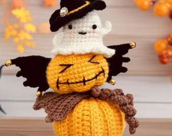 Crochet Halloween Ghost, Handmade Crochet Halloween Pumpkin, Easy Fall Decor, Gift for Halloween Decor, Halloween Table Decoration