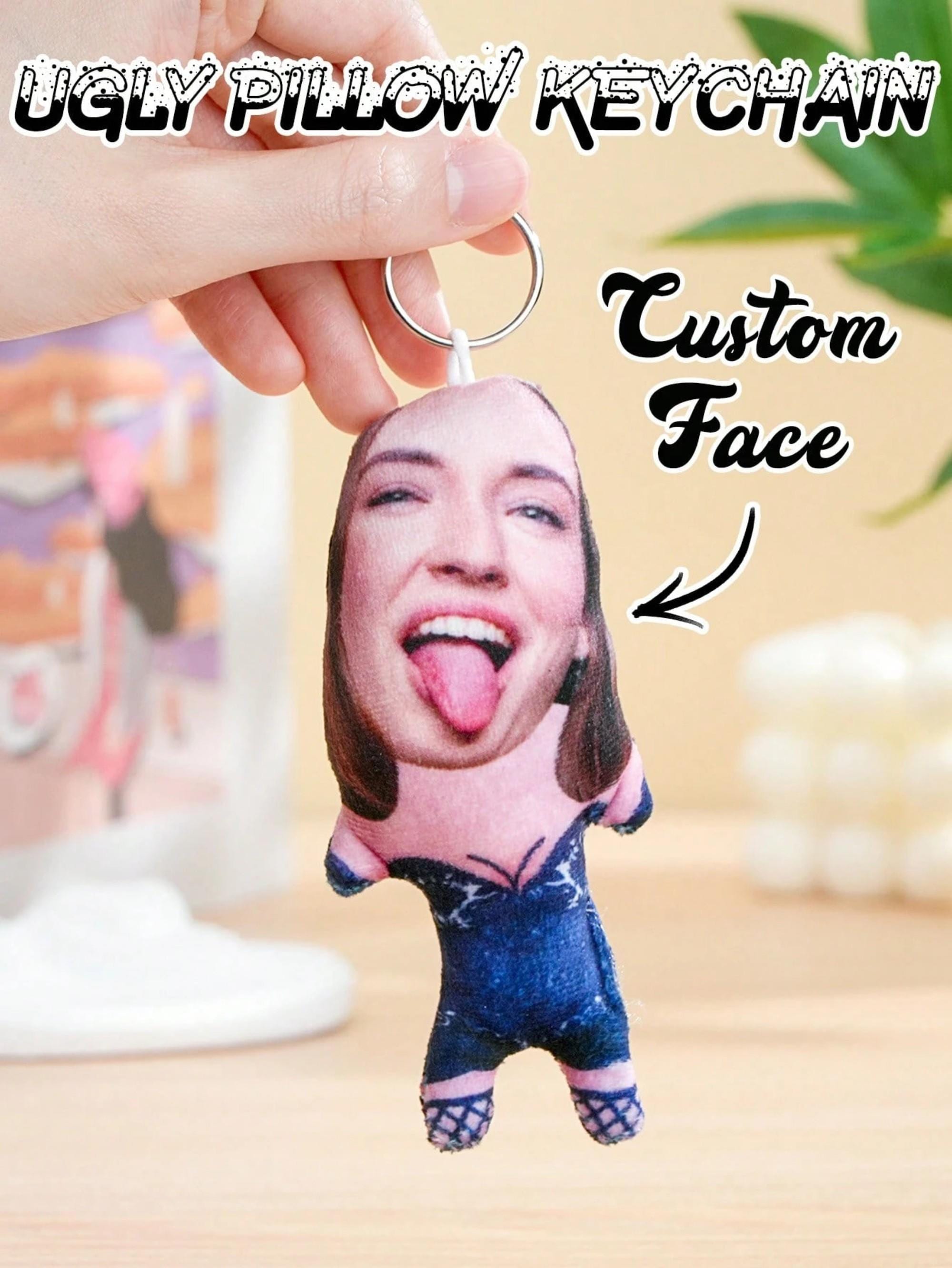 Custom Funny Ugly Pillow Keychain, Personalized Face Pillow Keychain ...