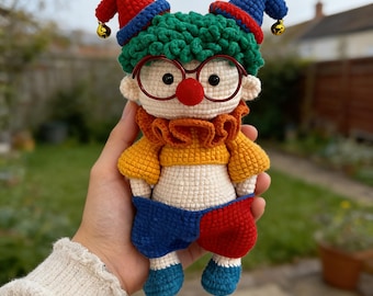 Handmade Crochet Clown Doll – Cute Amigurumi Clown Toy, Colorful Yarn Figure, Birthday Gift, Gift for Kids, Christmas Gift
