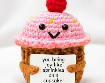 Crocheted Cupcake Plush, Desk Buddy, Mental Health Gift, Thinking of You Gift, Encouragement Gift for Friend, Birthday Gift
