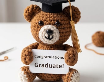 Graduation Gift Crochet Bear, Congratulations Graduate Plush, Handmade Amigurumi Teddy with Cap, Cute Graduation Keepsake Gift for Him Her