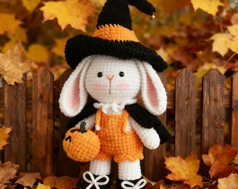 Handmade Crochet Halloween Bunny Plush, Halloween Gift Decoration, Handmade Crochet Animals Cute Stuff, Birthday Gift for Kids