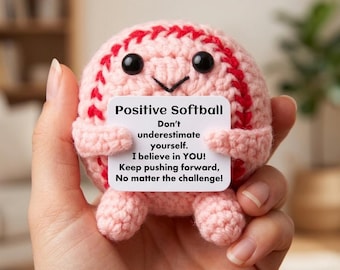 Positive Softball Plush Crochet Gift, Motivational Softball Toy, Cute Sports Gift for Girls Daughter Friend, Handmade Encouragement Gift