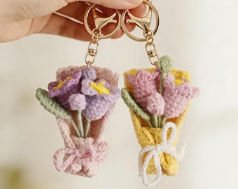 Crochet Flower Keychain, Mini Crochet Bouquet Keyring, Handmade Floral Keychain, Gift for Her, Cute Bag Charm