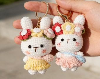 Crochet Bunny Keychain, Handmade Crochet Amigurumi Keychain, Crochet Stuffed Animal, Cute Mini Rabbit Gift for Kids, Easter Basket Gift