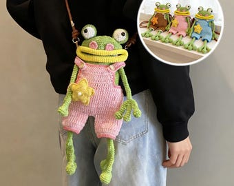 Crochet Frog Crossbody Bag, Handmade Frog Shoulder Purse, Cute Frog Bag for Women & Girls, Frog Plush Bag, Unique Gift