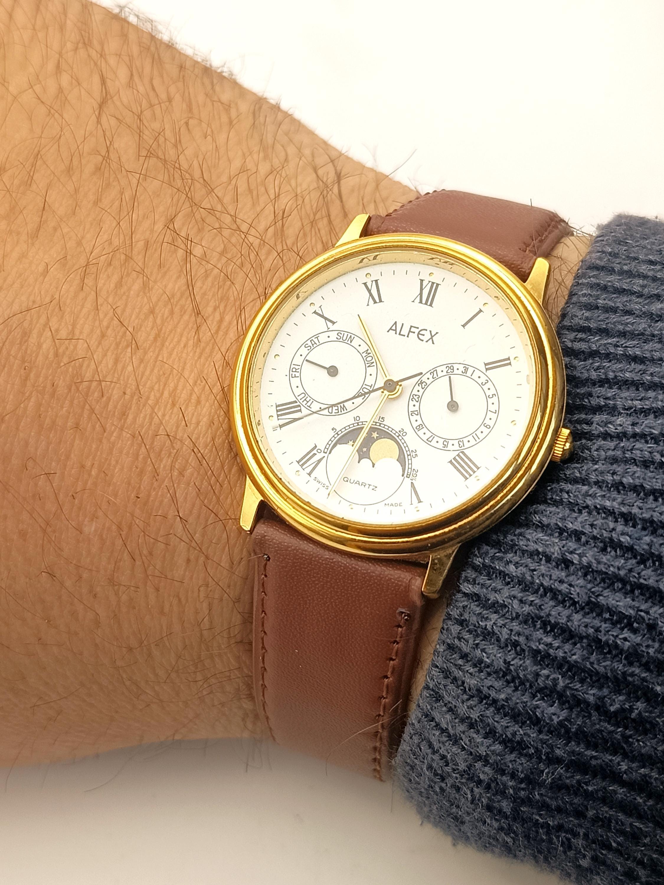 Alfex‎ of Switzerland Vintage 18KT Gold Electroplated Cuff Watch Cuban Link P/R Alfex Watches - Etsy main image 4